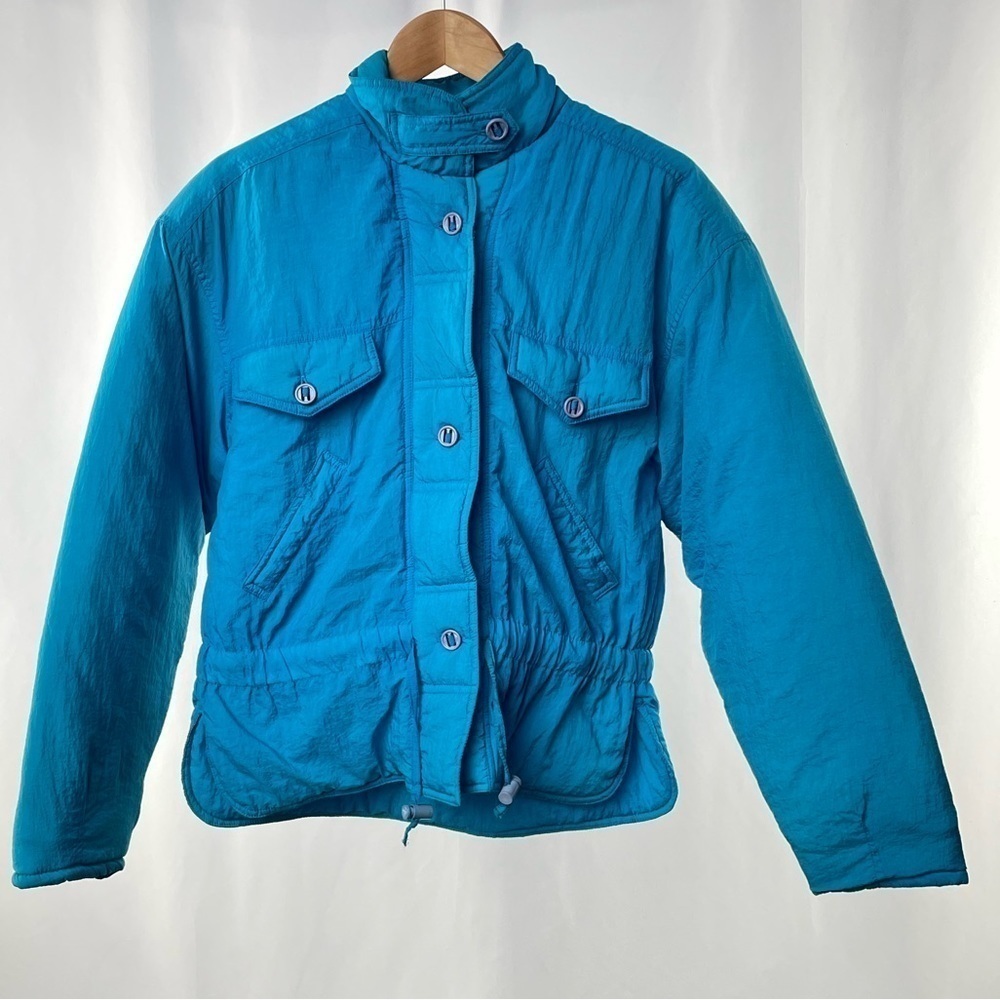 Vintage 90's Nylon Cinch Waist Coat in Blue‎ Size Small